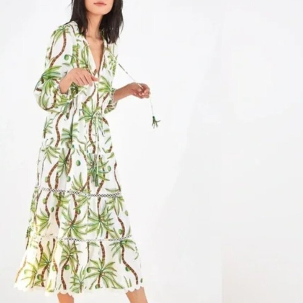 Farm Rio Swinging Palm Linen Dress